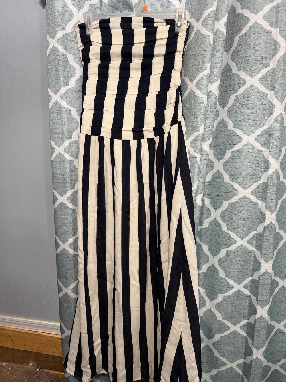 Moon River Blue and White Vertical Stripe Maxi Skirt NWT